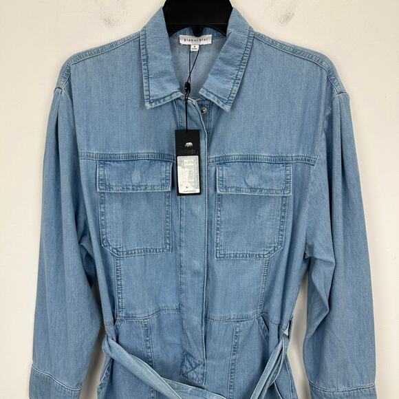 Gianni Bini Charlie Long Sleeve Denim Romper Jumpsuit Utility Blue US 0 NWT - Picture 5 of 10